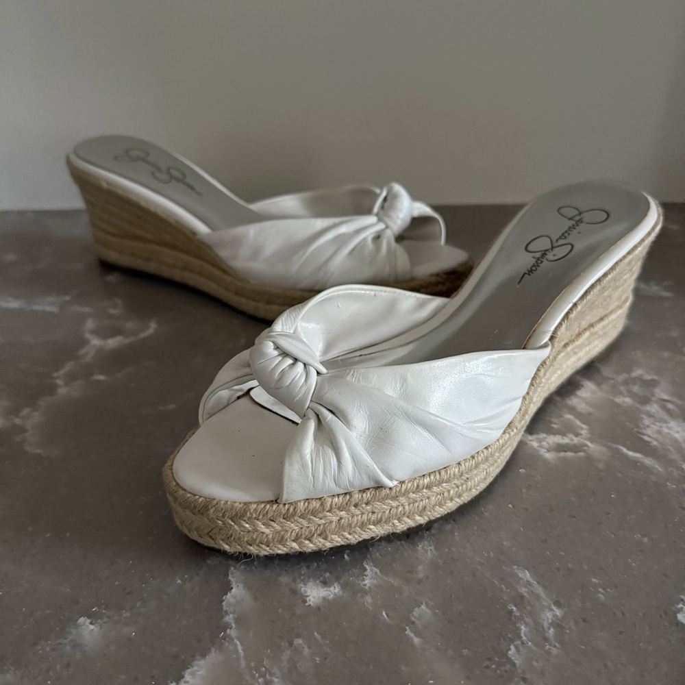 Jessica Simpson Daria White Leather Espadrille Wedge Sandals - Size 9